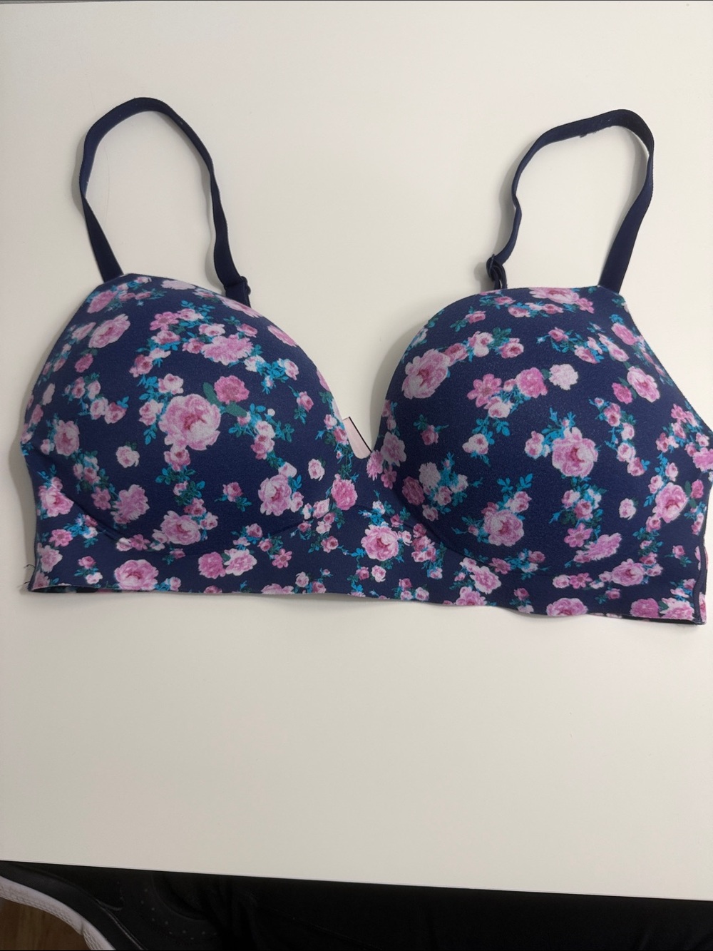 Victoria's Secret Navy Bra with Pink Floral Print size 36C